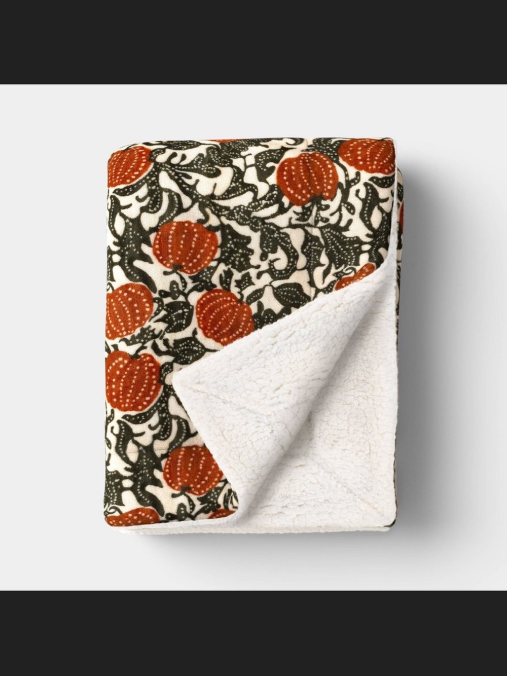 Threshold Pumpkin Printed Plush Throw Blanket with Faux Shearling Reverse
